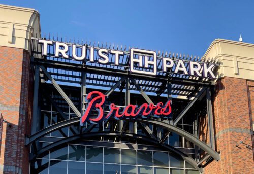 An entrance with the sign Braves to Truist Stadium in Atlanta, GA