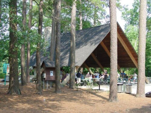 a gathering under a pavillion located in Jones Bridge Park