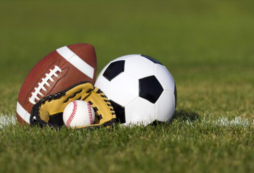 image of various sports balls on a grassy field